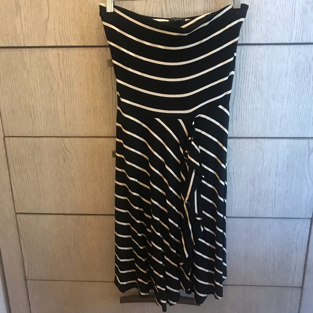 Strapless black and white striped dress